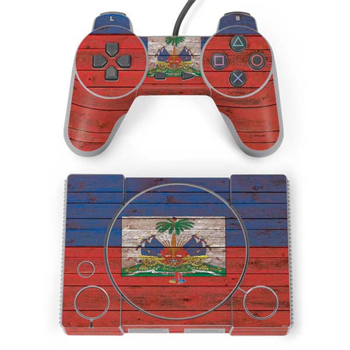 Haiti Flag Dark Wood PlayStation Classic Bundle Skin